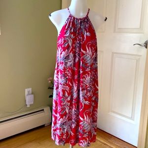 Loft Red & Gray Paisley Print Sleeveless Swing Dress